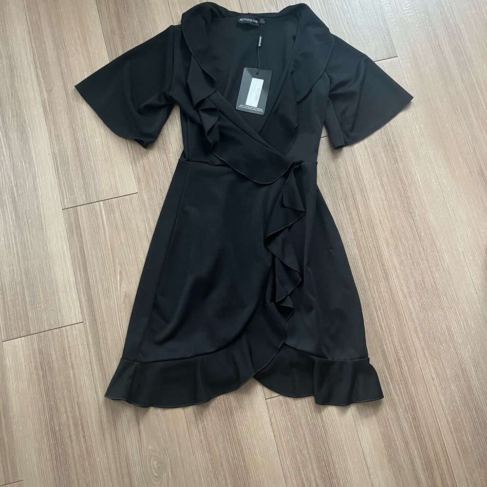 PrettyLittleThing Black Ruffle Mini Dress